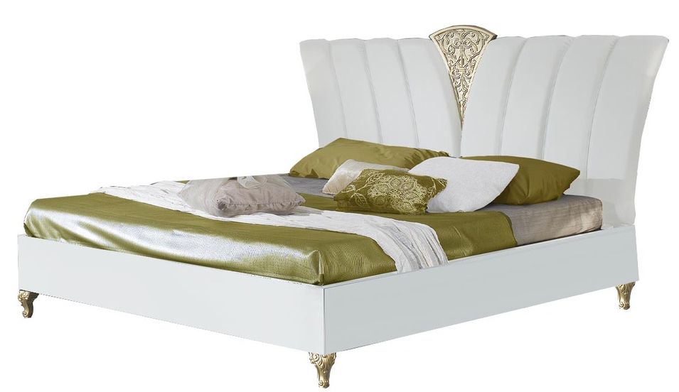 Lit design laqué blanc et doré Jade 180x200 cm - Photo n°1