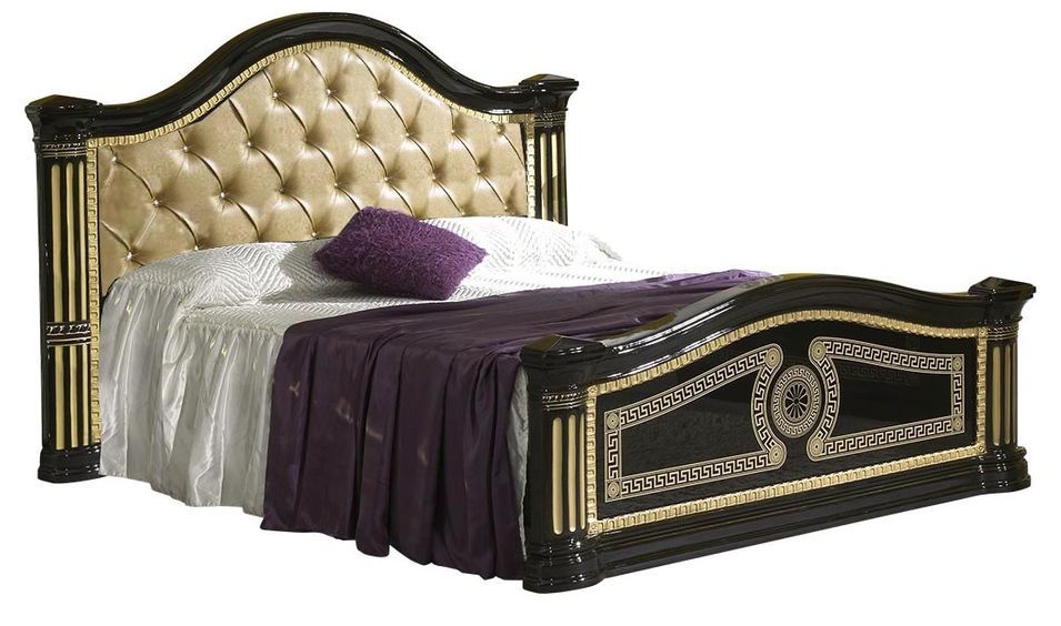 Lit design laqué noir tête de lit capitonnée simili cuir beige Savana 180x200 cm - Photo n°1