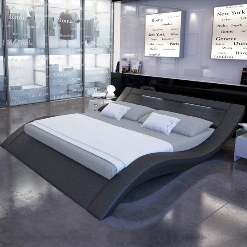 Lit design simili noir avec Led Vague 160 - Photo n°1