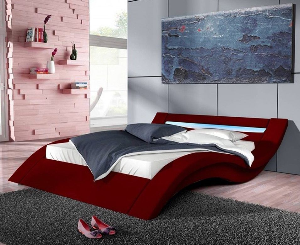 Lit design simili rouge avec Led Vague 140 - Photo n°1