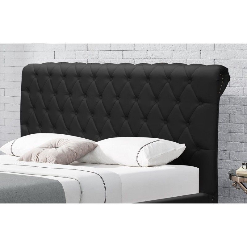 Lit double 4 tiroirs avec tête de lit capitonnée simili cuir noir Mysk 140x190 cm - Photo n°5