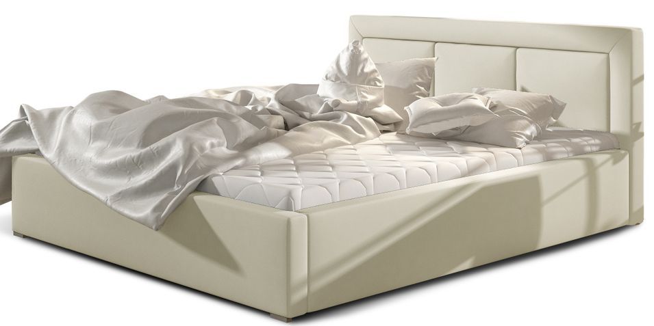 Lit double avec sommier Berlino - Simili cuir rembourré - Photo n°1