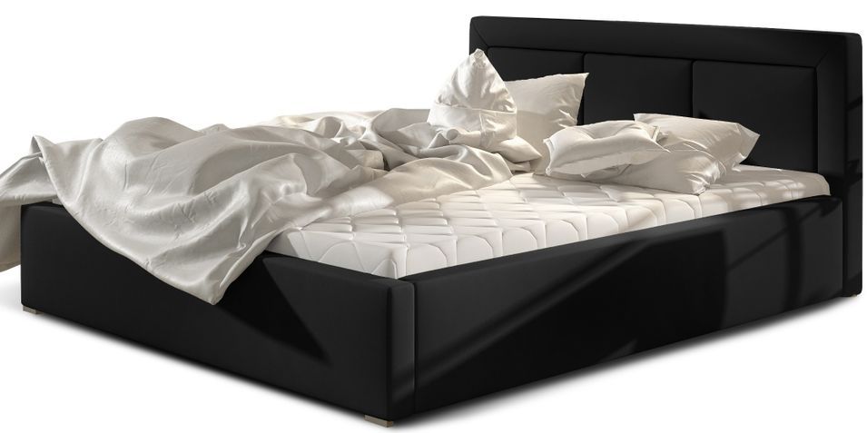 Lit double avec sommier Berlino - Simili cuir rembourré - Photo n°1