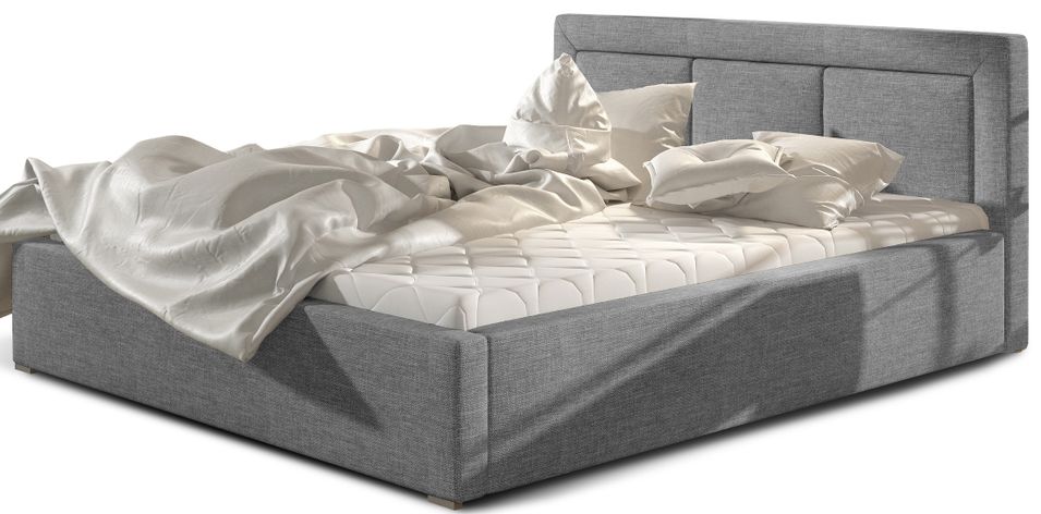 Lit double avec sommier Berlino - Tissu rembourré - Photo n°1