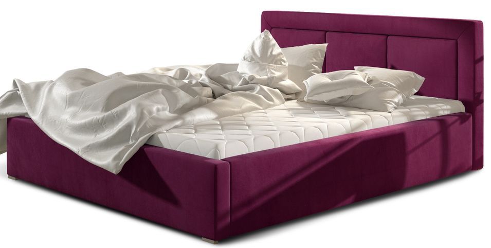 Lit double avec sommier Berlino - Velours rembourré - Photo n°1