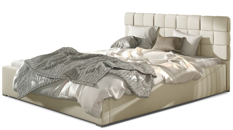 Lit double avec sommier Kanda – Simili cuir capitonné - Photo n°1