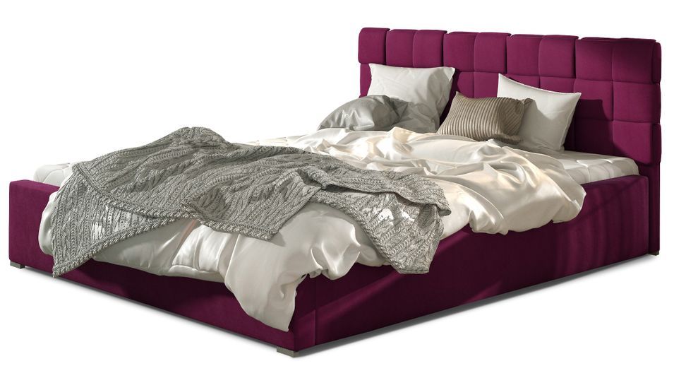 Lit double avec sommier Kanda – Velours capitonné - Photo n°1