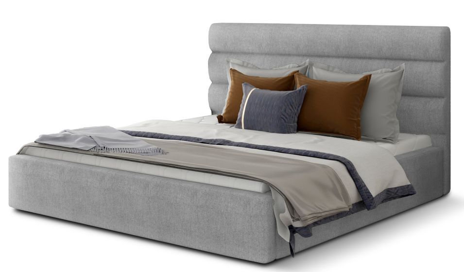 Lit double avec sommier Klarina - Tissu rembourré - Photo n°1