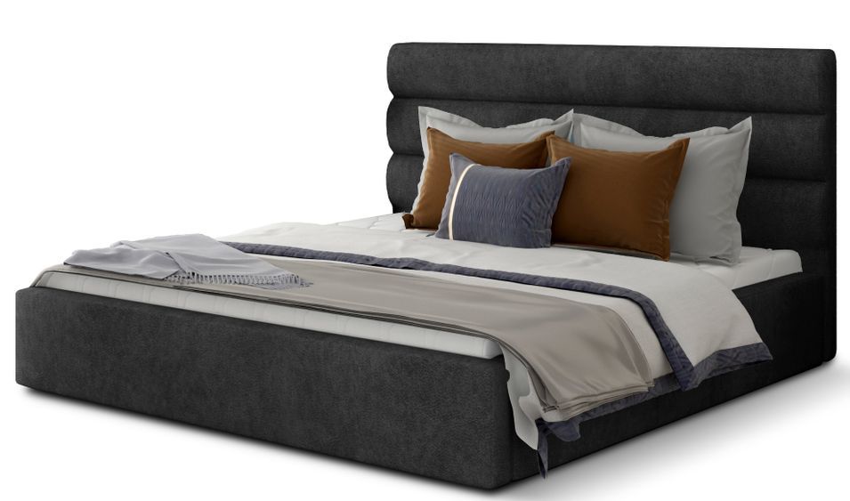 Lit double avec sommier Klarina - Tissu rembourré - Photo n°1