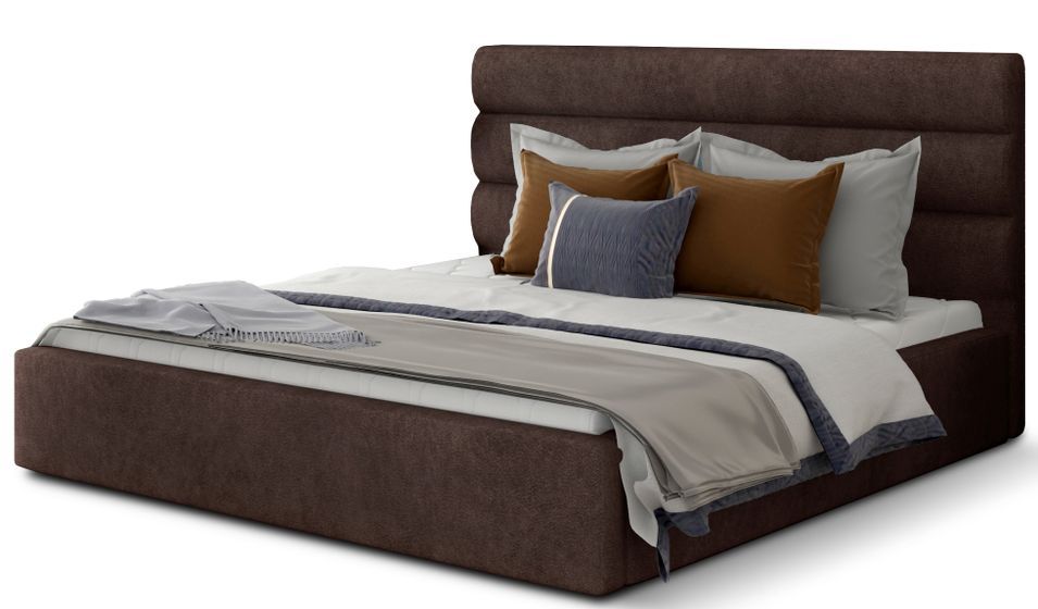 Lit double avec sommier Klarina - Tissu rembourré - Photo n°1