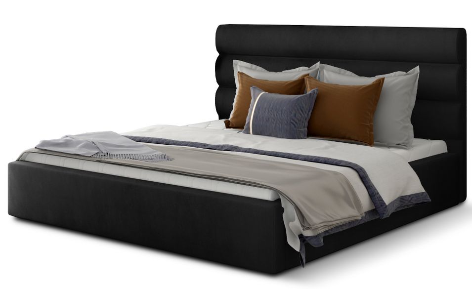 Lit double avec sommier Klarina - Velours rembourré - Photo n°1