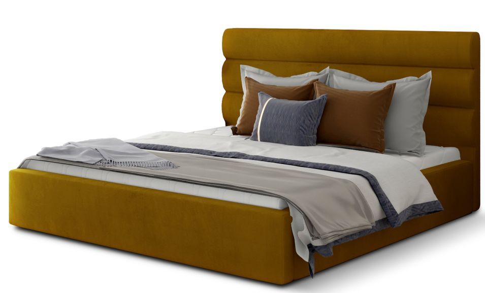 Lit double avec sommier Klarina - Velours rembourré - Photo n°1