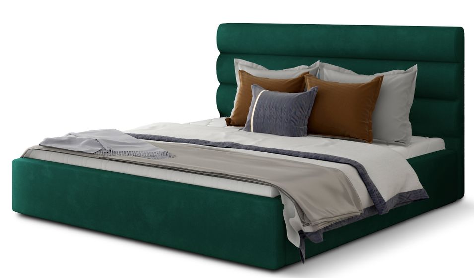 Lit double avec sommier Klarina - Velours rembourré - Photo n°1