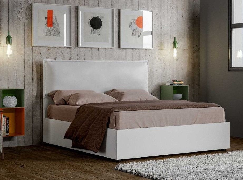 Lit double bois blanc avec conteneur Allan 160x190 cm - Photo n°1