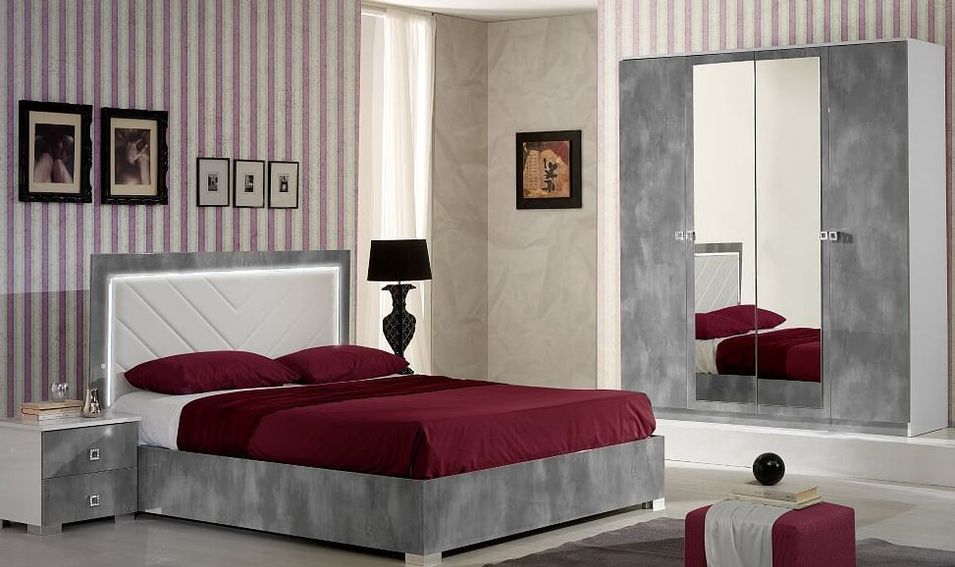 Lit double bois brillant gris et blanc Sting 160 - Photo n°1