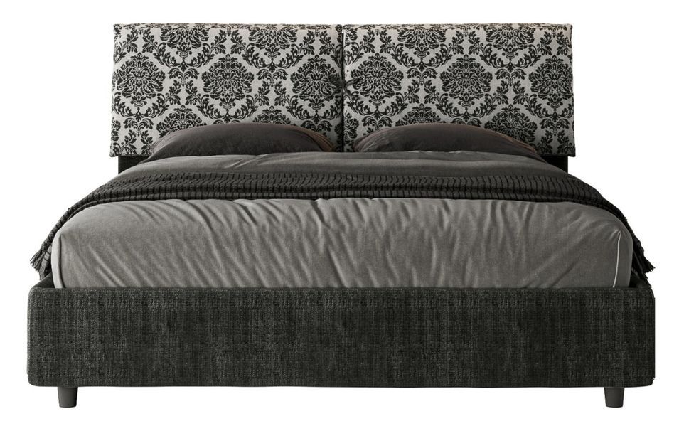 Lit double grands coussins tête de lit rembourré tissu tapissé Viena - Photo n°1