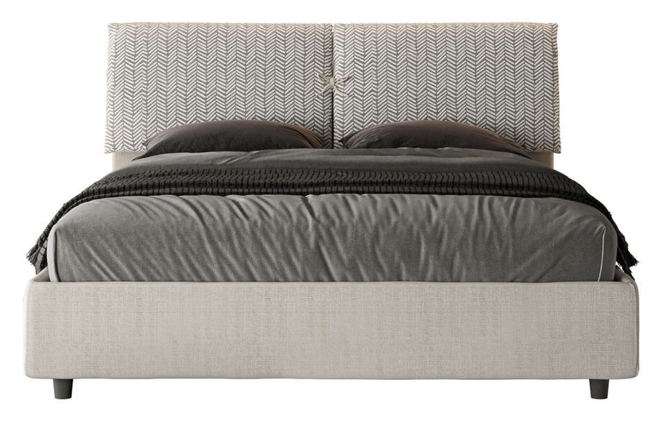 Lit double grands coussins tête de lit rembourré tissu tapissé Viena - Photo n°1