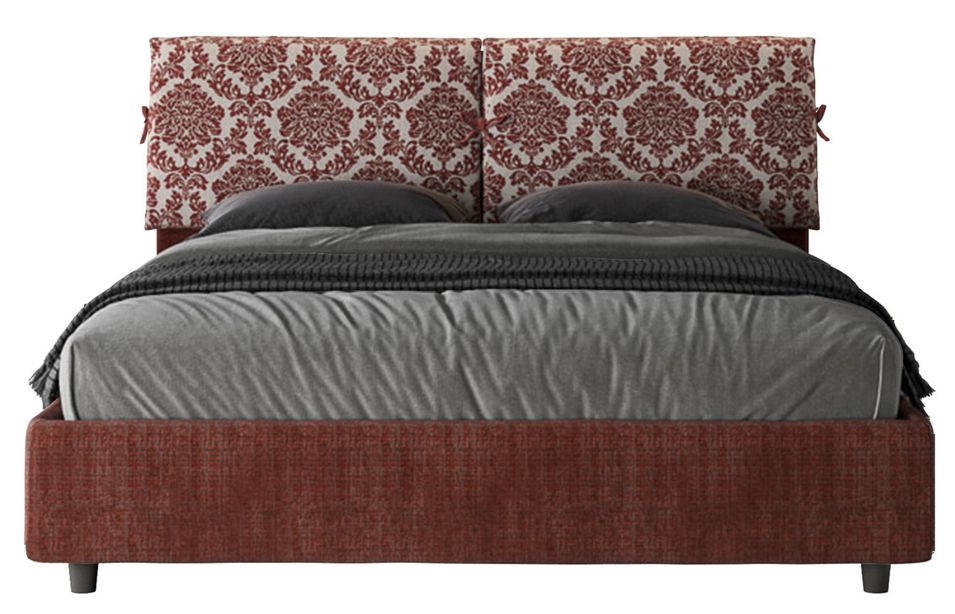 Lit double grands coussins tête de lit rembourré tissu tapissé Viena - Photo n°1