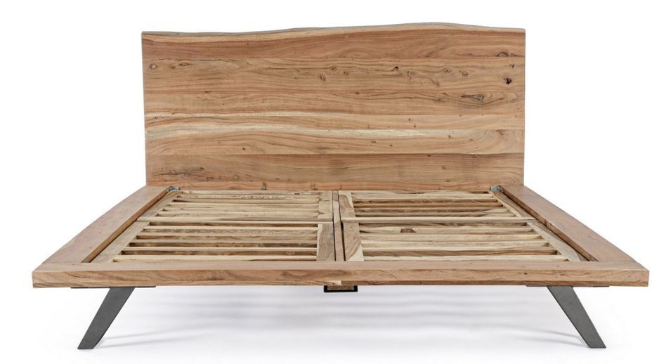 Lit double KERIA 160x200 cm cm - Bois massif d'acacia & pieds acier gris - Photo n°1