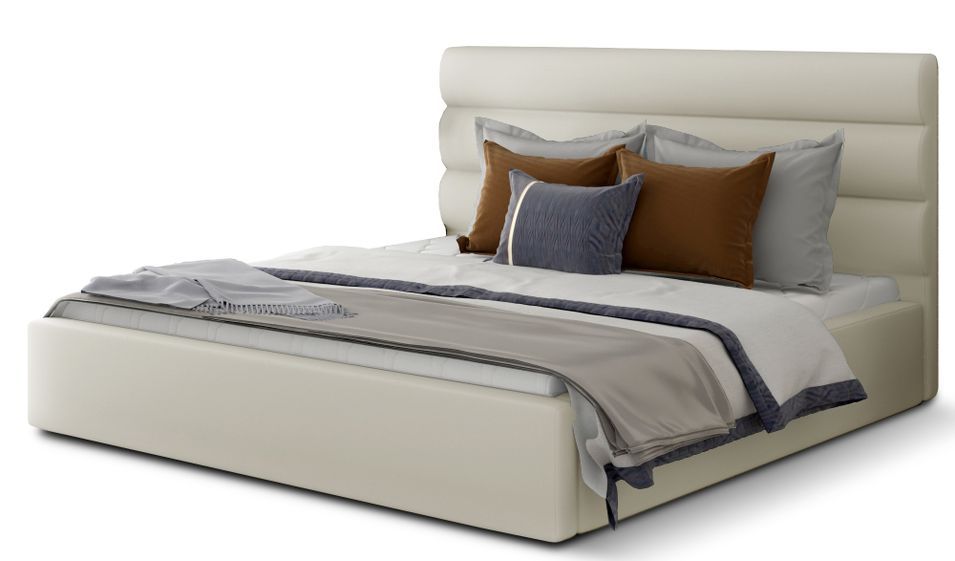 Lit double avec sommier Klarina - Simili cuir rembourré - Photo n°1