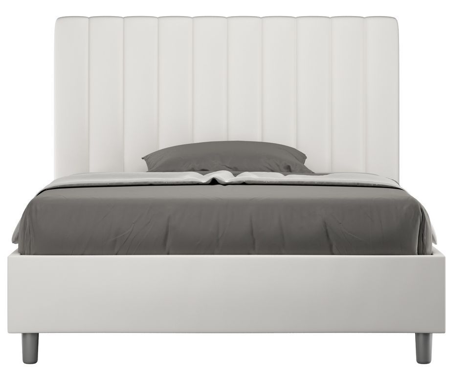 Lit double matelassé aux lignes verticales simili cuir Nora - Photo n°1