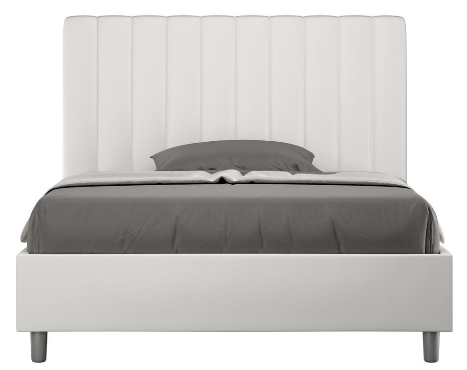 Lit double matelassé aux lignes verticales simili cuir Nora - Photo n°1