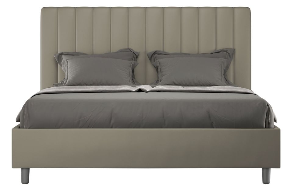 Lit double matelassé aux lignes verticales simili cuir Nora - Photo n°1