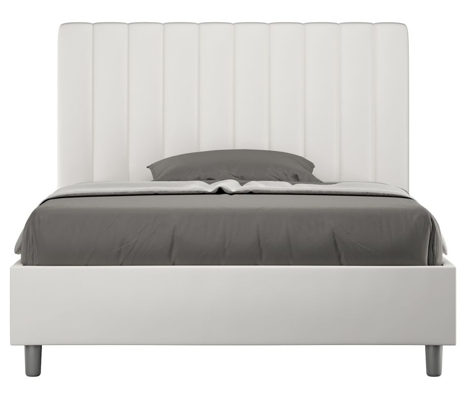 Lit double matelassé aux lignes verticales simili cuir Nora - Photo n°1