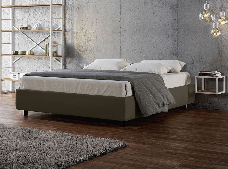 Lit double simili cuir gris avec sommier Avotra 160x190 cm - Photo n°1