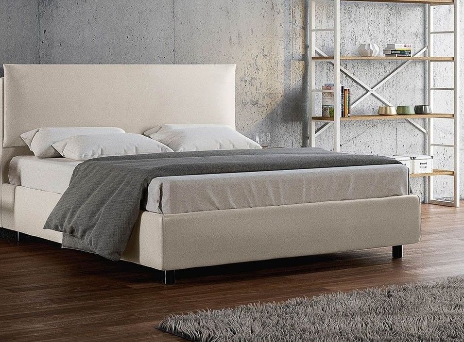 Lit double similicuir blanc Andy 160x190 cm - Photo n°1