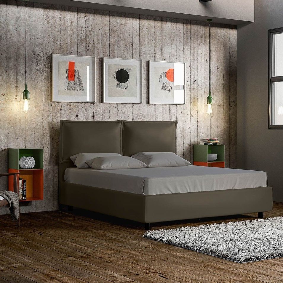 Lit double similicuir gris Rosa 160x190 cm - Photo n°1