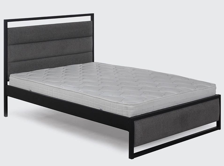 Lit double style industriel tissu feutré velours gris et métal noir Mikara - 6 tailles - Photo n°1