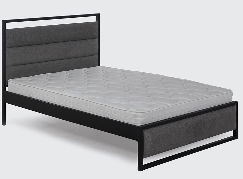 Lit double style industriel tissu feutré velours gris et métal noir Mikara - 6 tailles - Photo n°1