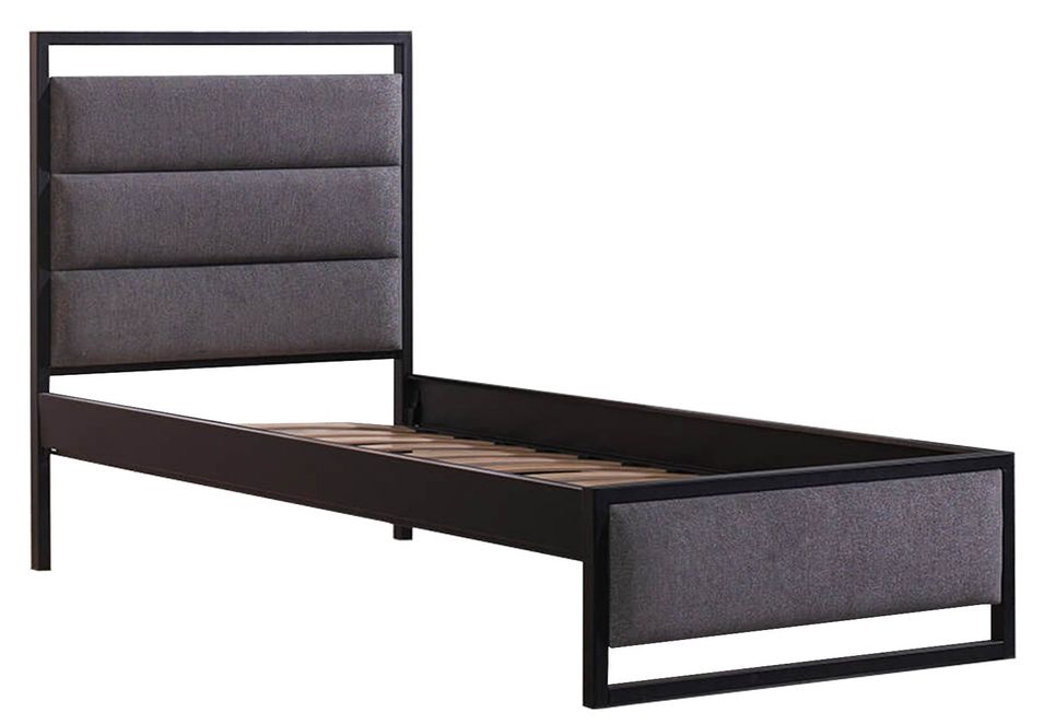 Lit double style industriel tissu feutré velours gris et métal noir Mikara - 6 tailles - Photo n°1