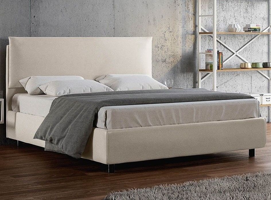 Lit double sur mesure avec sommier similicuir blanc Andy 160x190 cm - Photo n°1