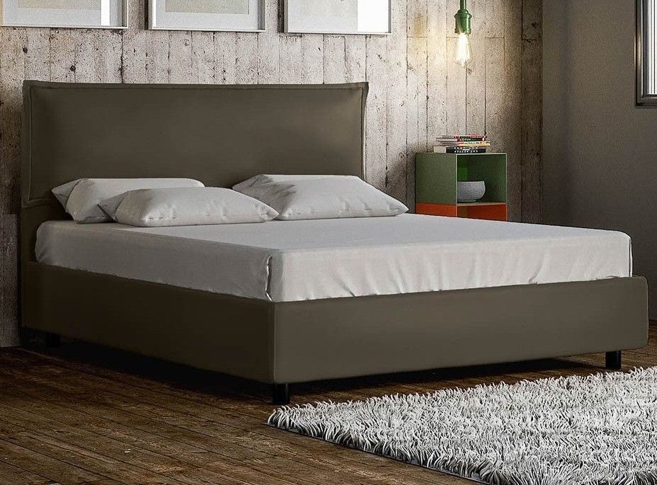 Lit double sur mesure avec sommier similicuir gris Allan 160x190 cm - Photo n°1