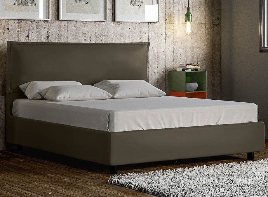 Lit double sur mesure sans sommier similicuir gris Allan 160x190 cm - Photo n°1