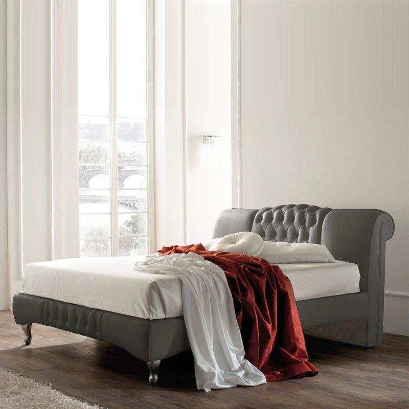Lit élégant capitonné gris Venise 140x190 cm - Photo n°1