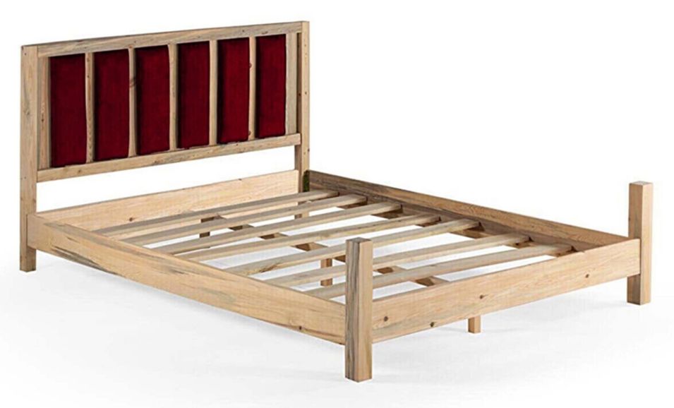 Lit en bois massif clair avec tête de lit tissu doux Mirenda - 7 tailles - Photo n°1