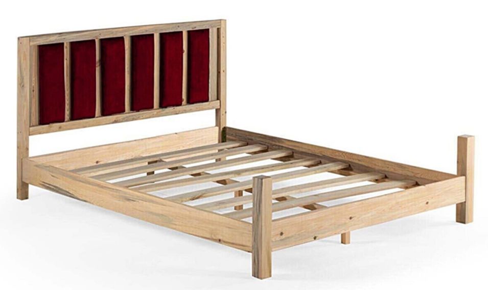 Lit en bois massif clair avec tête de lit tissu doux Mirenda - 7 tailles - Photo n°1