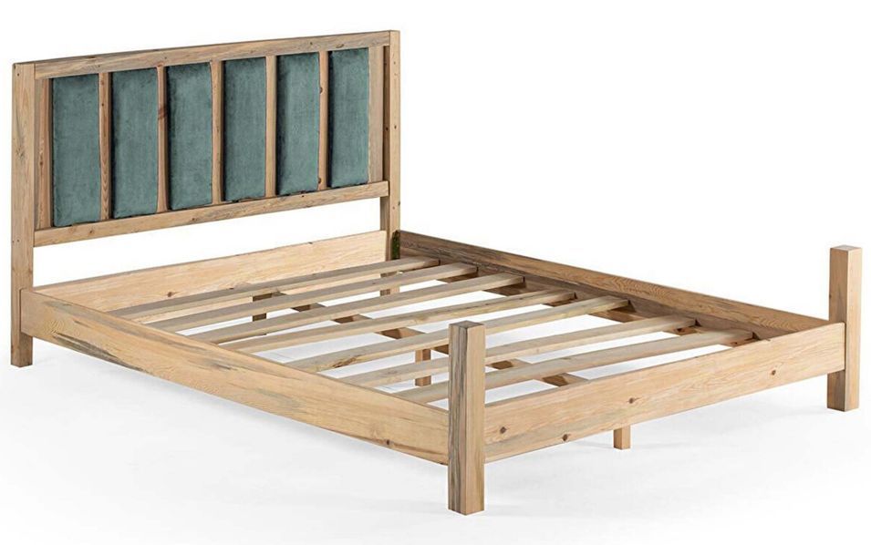 Lit en bois massif clair avec tête de lit tissu doux Mirenda - 7 tailles - Photo n°1