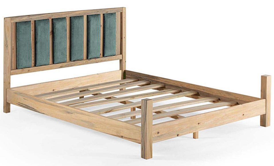 Lit en bois massif clair avec tête de lit tissu doux Mirenda - 7 tailles - Photo n°1