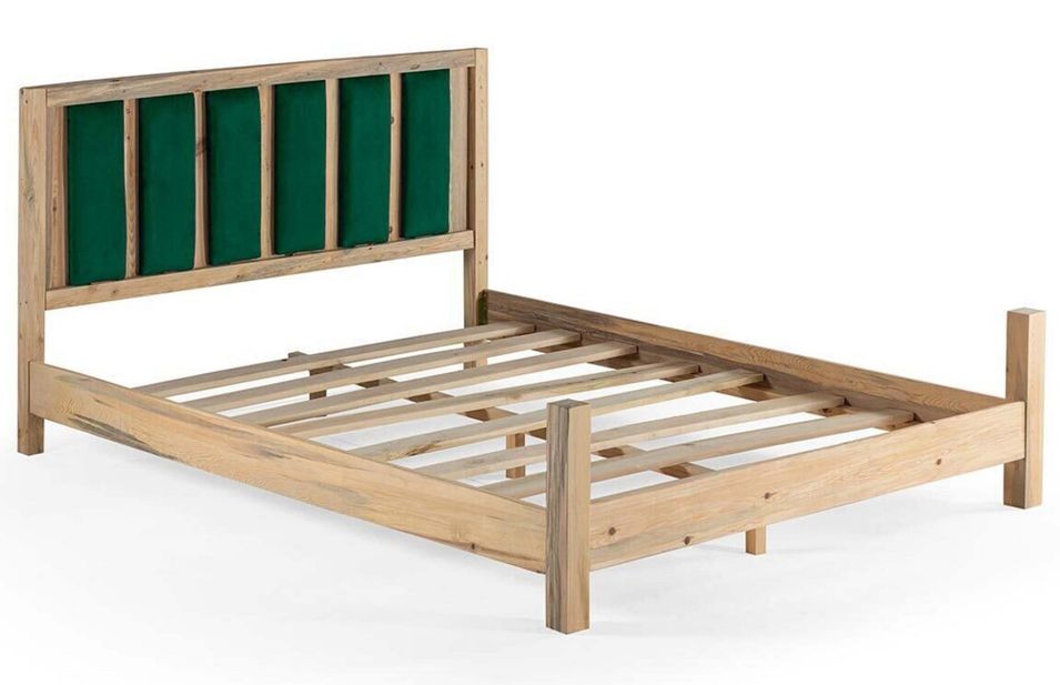 Lit en bois massif clair avec tête de lit tissu doux Mirenda - 7 tailles - Photo n°1