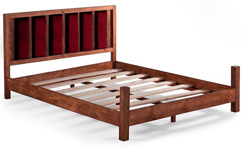 Lit en bois massif foncé avec tête de lit tissu doux Mirenda - 7 tailles - Photo n°1