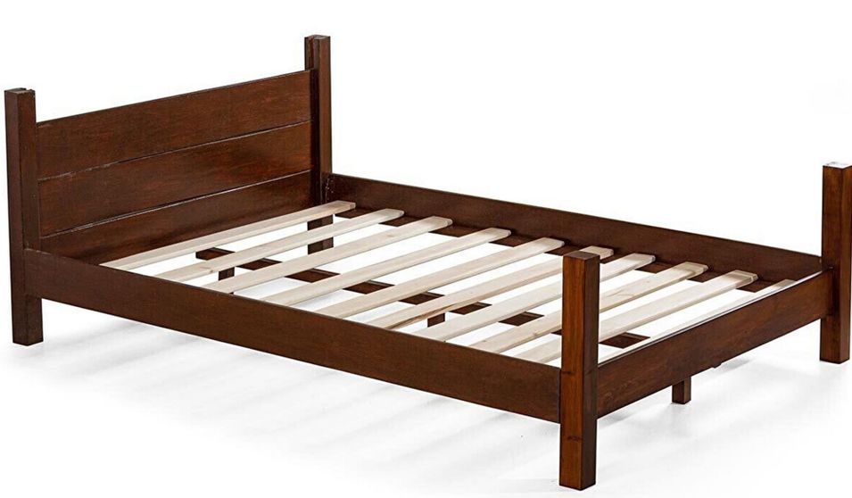 Lit en bois massif foncé vernis mat Balina - 7 tailles - Photo n°1