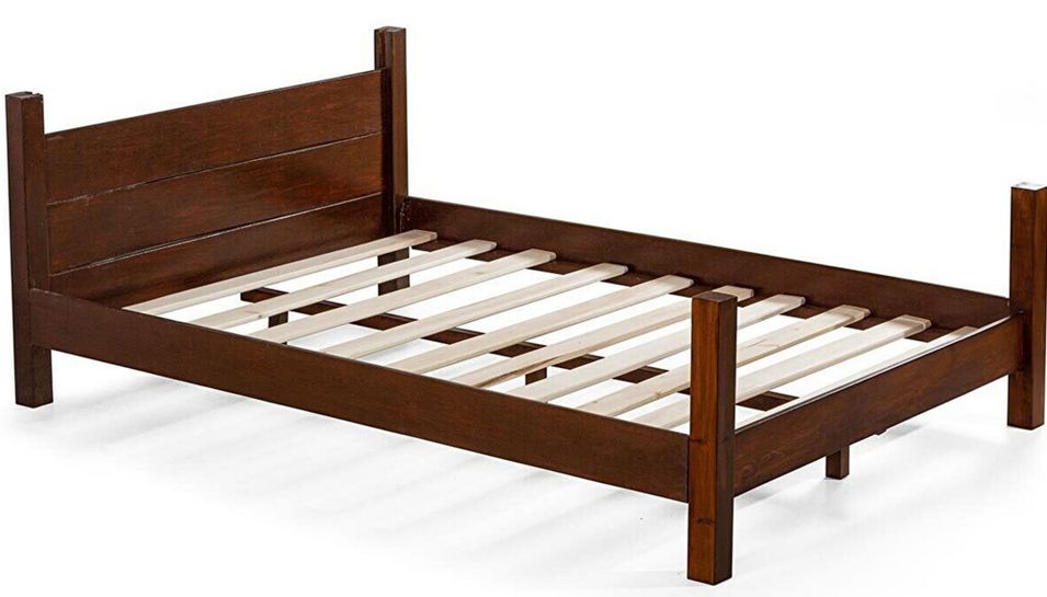 Lit en bois massif foncé vernis mat Balina - 7 tailles - Photo n°1