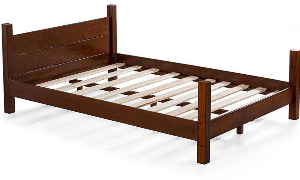 Lit en bois massif foncé vernis mat Balina - 7 tailles - Photo n°1