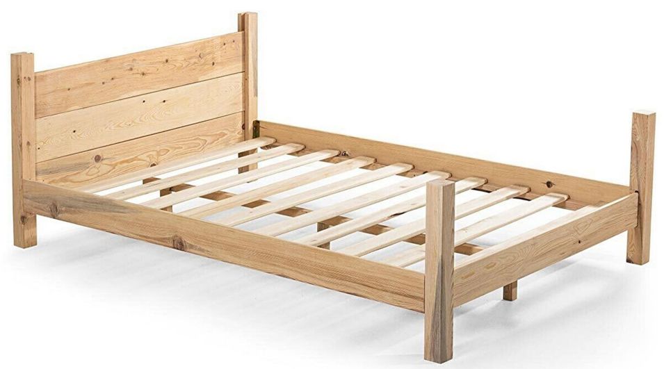 Lit en bois massif marron clair vernis mat Balina - 7 tailles - Photo n°1