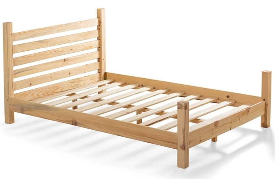 Lit en bois massif marron clair vernis mat Orlanda - 7 tailles - Photo n°1