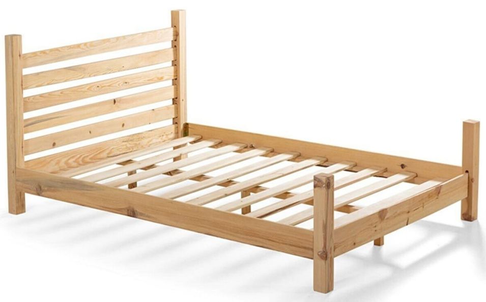 Lit en bois massif marron clair vernis mat Orlanda - 7 tailles - Photo n°1